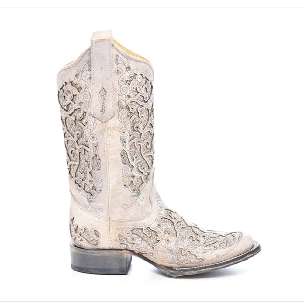 Corral Ladies Eliza White Glitter Inlay & Crystals Wedding Boot